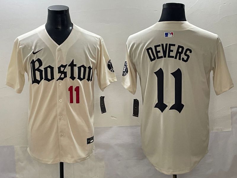 Men 2025 Boston Red Sox 11 Devers Cream Five generations Joint Name Nike MLB Jersey style 5
